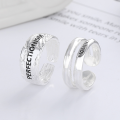 wholesale S925 Sterling Silver Trendy English Letter Adjustable Ring, Minimalist Ins Style Versatile Index Finger Ring-0-0