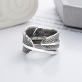 wholesale S925 Sterling Silver Retro Feather Ring for Men, Trendy and Unique Indigenous-inspired Adjustable Index Finger Ring-0-2