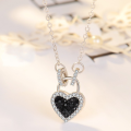 wholesale S925 Sterling Silver Crystal Double-sided Heart Necklace for Women, Korean-style Peach Heart, Youthful Heart, Korean Version, Elegant and Personalized-0-2