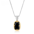 wholesale S925 Sterling Silver Vintage Square Black Onyx Pendant Necklace for Women, Fashionable Two-Tone Plating-0-0