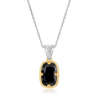 wholesale S925 Sterling Silver Vintage Square Black Onyx Pendant Necklace for Women, Fashionable Two-Tone Plating-10K gold + swimming paint (excluding chain)  925 silver