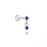 wholesale S925 Sterling Silver Geometric Inlaid Zircon Natural Lapis Lazuli Flat Head Threaded Ear Cartilage Stud, New Hot Selling High-end Earrings-Single platinum #13