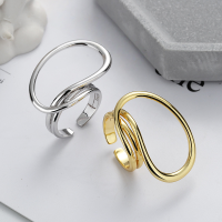 wholesale S925 Sterling Silver Irregular Exaggerated Multi-Dimensional Twisted Large Hoop Open Ring for Trendy Hip-Hop Punk Style-DJ1090/Gold color Approx. 5.2g &gt; Opening adjustable