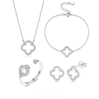 wholesale 925 Sterling Silver Hollowed-out Four-leaf Clover Necklace Set with Ins Light Luxury High-end Earrings, Bracelet, and Ring Jewelry for Women-Four-leaf Clover Earrings 925 Sterling Silver