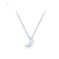 wholesale S925 Silver Ins Simple and Versatile Moon Synthetic Opal OPAL Necklace Women's White Opal Jewelry Necklace-17B White Opal Reddish White &gt; with cross-stitched chain // Total length (16+2) inches