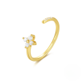 wholesale S925 Sterling Silver Curved Petal Single Row Zircon Inlaid Luxury Stackable Open Ring, Popular In Europe And Us-0-8