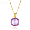 wholesale S925 gold-plated silver Japanese minimalist amethyst and clear crystal retro geometric pendant for women's trendy style-0-4