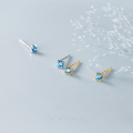 wholesale S925 Silver Nalan Stud Earrings Minimalist Single Sky Blue Diamond Four-Prong Setting Sleep-Friendly Earrings G8534-0-2