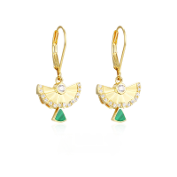 wholesale 925 Sterling Silver European and American Natural Malachite Earrings, Summer Women's Unique Designer Small Dress Earrings-14K yellow 925 silver