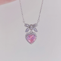 wholesale S925 Sterling Silver Princess Knot Light Luxury Bow Love Heart Moving Butterfly Pendant Necklace for Women with Pink Zircon-0-5