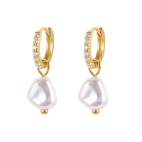 wholesale S925 Sterling Silver Baroque Pearl Zircon Ear Clip, Retro European Style, Minimalist Ins Fashion Earrings-gold