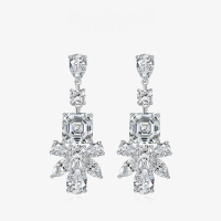 wholesale 925 silver 4ct white 9*9 Asscher-cut new jewelry earrings luxurious elegant European and American style-White【E-0392】>Main Stone 9*9