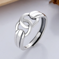 wholesale S925 Sterling Silver Korean Dongdaemun Ins Style Geometric Interlocking Circle English Elegant Open Adjustable Ring-0-0