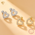 wholesale S925 sterling silver Amazon best-selling exclusive petite heart-shaped stud earrings with diamond accents, versatile and stylish for women-0-0
