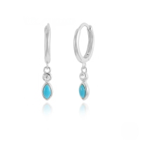 wholesale S925 Sterling Silver Ins Turquoise Marquise Hoop Earrings With Zircon Accents,-Platinum