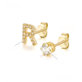 wholesale Metal: 925 Sterling Silver Alibaba International Station Exclusive 26 Letters Shiny Zircon Ear Studs Light Luxury Micro-Inlaid Personality Ear Pin-0-12