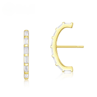 wholesale 925 Silver European and American Minimalist Exaggerated Geometric Stepped Square White Zircon Earrings, Hong Kong Style Design, Niche New Earrings-10K gold + swimming paint  925 silver