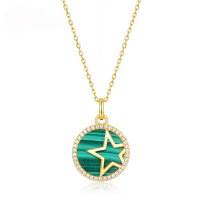 wholesale S925 metal new stylish and versatile pentagram pendant choker necklace with peacock stone inlay for dropshipping-Pendant without chain>925 silver