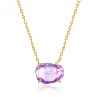 wholesale S925 silver gold-plated Japanese minimalist amethyst retro geometric pendant for women's trendy wholesale-Pink Amethyst &gt; 925 Silver
