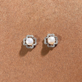wholesale S925 Sterling Silver Freshwater Pearl Earrings for Women, Fresh and Sweet Four-Leaf Clover Floral Earrings, Light Luxury Style Gift for Best Friends-0-5
