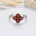 wholesale S925 Silver Retro Antique-Style Four-Leaf Clover Red Agate Chain Chinese-style Niche Light Luxury Openable Ring-0-2
