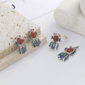 wholesale S925 Sterling Silver Elegant Chinese Style Exquisite Enamel Goldfish Inlaid with South Red Agate Ring, Earrings, and Pendant Set-0-1