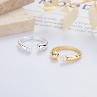 wholesale S925 Silver Fashion Korean Pearl Plated Minimalist Ring, Trendy and Versatile INS Style Open Adjustable Ring-YJ1228/gold about 2.8g opening adjustable