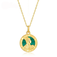 wholesale 925 Silver Gold-Plated Metal New European and American Vintage Coin Portrait Necklace for Women Retro Malachite Pendant Wholesale from Manufacturers-Pendant without chain 925 silver