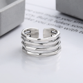 wholesale S925 Sterling Silver Wide Multi-Layer Line Irregular Open Ring Individualistic Trendy Ins Minimalist Style Ring-0-1