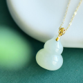 wholesale 18K Gold Certified Hetian Jade Gourd Pendant Fashion Minimalist Necklace Collarbone Chain Natural Jade Pendant for Women-0-0