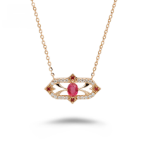 wholesale 18k Gold Yili Jewelry Fashion Trendy Niche Versatile Luxury Style Hollowed-out Ruby Full-cut Diamond Necklace-Ruby Full Diamond Necklace 18K