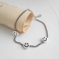 wholesale S925 Sterling Silver ST171 Korean Version Student Personalized Smile Silver Jewelry INS Vintage-style Distressed Round Pendant Smiley Face Bracelet for Women-0-1