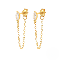 wholesale K925 Sterling Silver Plated With K Gold Zircon Accent Rhombus Tassel Chain Earrings-gold