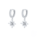 wholesale S925 Sterling Silver Zircon Snowflake Drop Hoop Earrings, French Style Hot Sale Office Wear Accessories-0-3