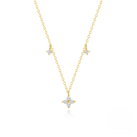 wholesale S925 Sterling Silver Petal Stacking Necklace With European-style Crystals And Four-leaf Flower Pendant-Gold 925 silver