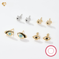 wholesale Metal: 925 Sterling Silver Cross-border Exclusive Supply Personalized and Elegant Women's Stud Earrings with Diamond-Inlaid Evil Eye Design European and American Style Wholesale Earrings-Oil-Dripping Devil's Eye Earrings 925 Silver