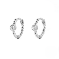 wholesale S925 Sterling Silver Round Bezel Set Zircon Ear Cuffins-Platinum-White Diamond