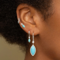 wholesale S925 Sterling Silver Ins Turquoise Marquise Hoop Earrings With Zircon Accents,-0-1