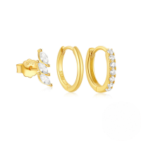 wholesale S925 Sterling Silver Classic Irregular Hoop Earrings With Zircon, Women's Daily Wear Set-3-piece set - Gold#9&gt;925 silver