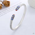 wholesale Sterling Silver S990 Yunchaoxuan Vintage Matte Craft Sanskrit Open-End Double-Terminated Inlaid Southern Red Design Resin Drip Bracelet-0-0