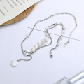wholesale S925 Sterling Silver Light Luxury Minimalist Design Double Layer Chain Pearl Pig Nose Tassel NN Smile Necklace for Women-0-1
