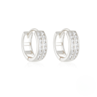 wholesale S925 Sterling Silver Double Row Zircon Inlaid Minimalist Fashion Ear Hoops,-Platinum #1 925 Silver