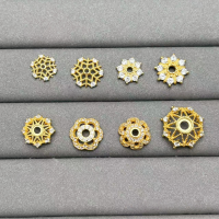 wholesale S925 silver gold-plated zirconia-inlaid hollow flower holder DIY crystal bead bracelet necklace floral cap spacer beads accessories-Type A one
