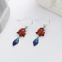 wholesale S925 Sterling Silver Resin Craft Fox Red Agate Earrings Retro National Tide Style Fashion Earrings for Women-220FR/approx. 4.1g 925 silver