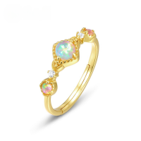 wholesale S925 Sterling Silver Gold-Plated New Japanese and Korean Fashionable and Unique Synthetic Opal Ring for Women, Dropshipping-10K gold + swimming paint Adjustable opening
