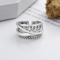 wholesale S925 Sterling Silver Multi-Layer Chain Design Cross Wide Band Single Statement Ring Hip Hop Trend Adjustable Ring-0-1