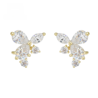 wholesale 9K Gold Japanese Fresh Academic Style Floral Zircon Stud Earrings-White zirconium earrings 9K
