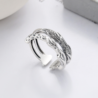 wholesale S925 silver vintage-style Chinese trendy artistic double-layer leaf design unique and creative open ring-YFJ962/approx. 4.5g>Adjustable opening