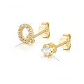wholesale Metal: 925 Sterling Silver Alibaba International Station Exclusive 26 Letters Shiny Zircon Ear Studs Light Luxury Micro-Inlaid Personality Ear Pin-0-11