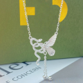 wholesale 999 Silver Serpent and Butterfly Tassel Asymmetric Necklace for Women, Minimalist Designer Collarbone Chain-0-3